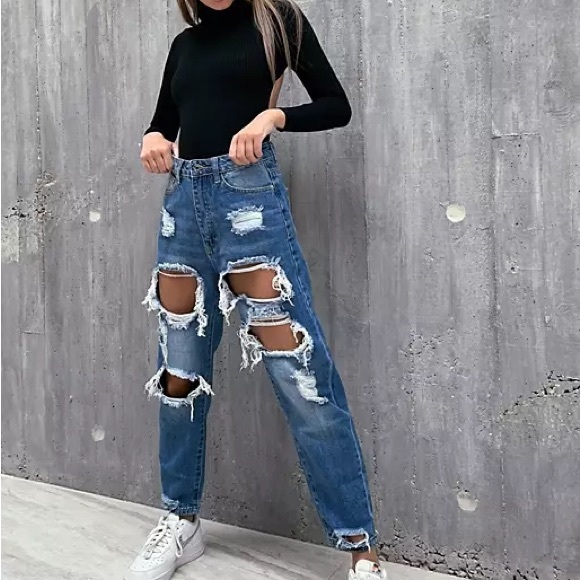 Petite Riot High Rise Ripped Jean
BLUE - Picture 1 of 4